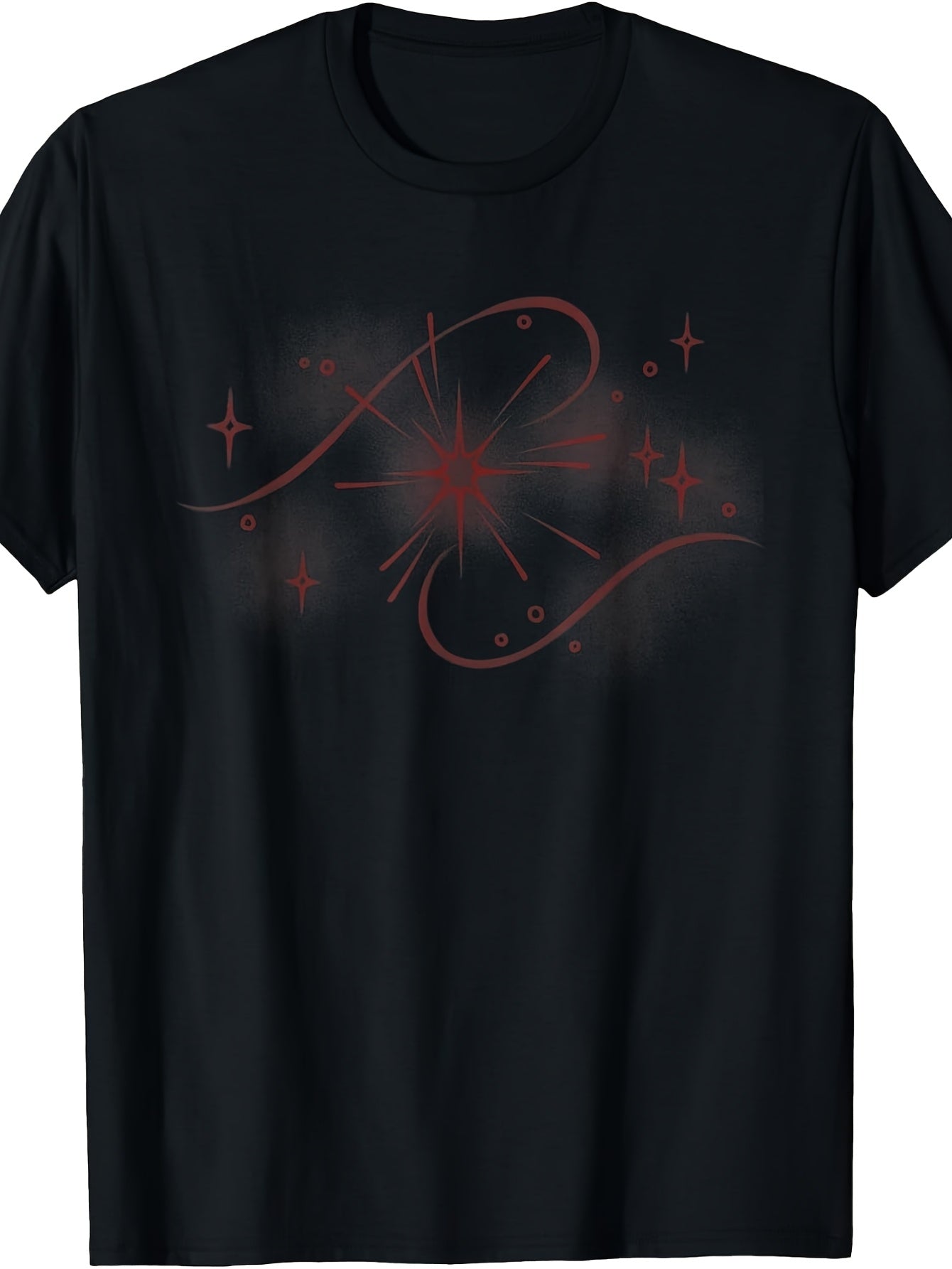 Men'S And Women'S T-Shirt, Abstract Red Starburst And Swirl Design, Casual Wear, Season