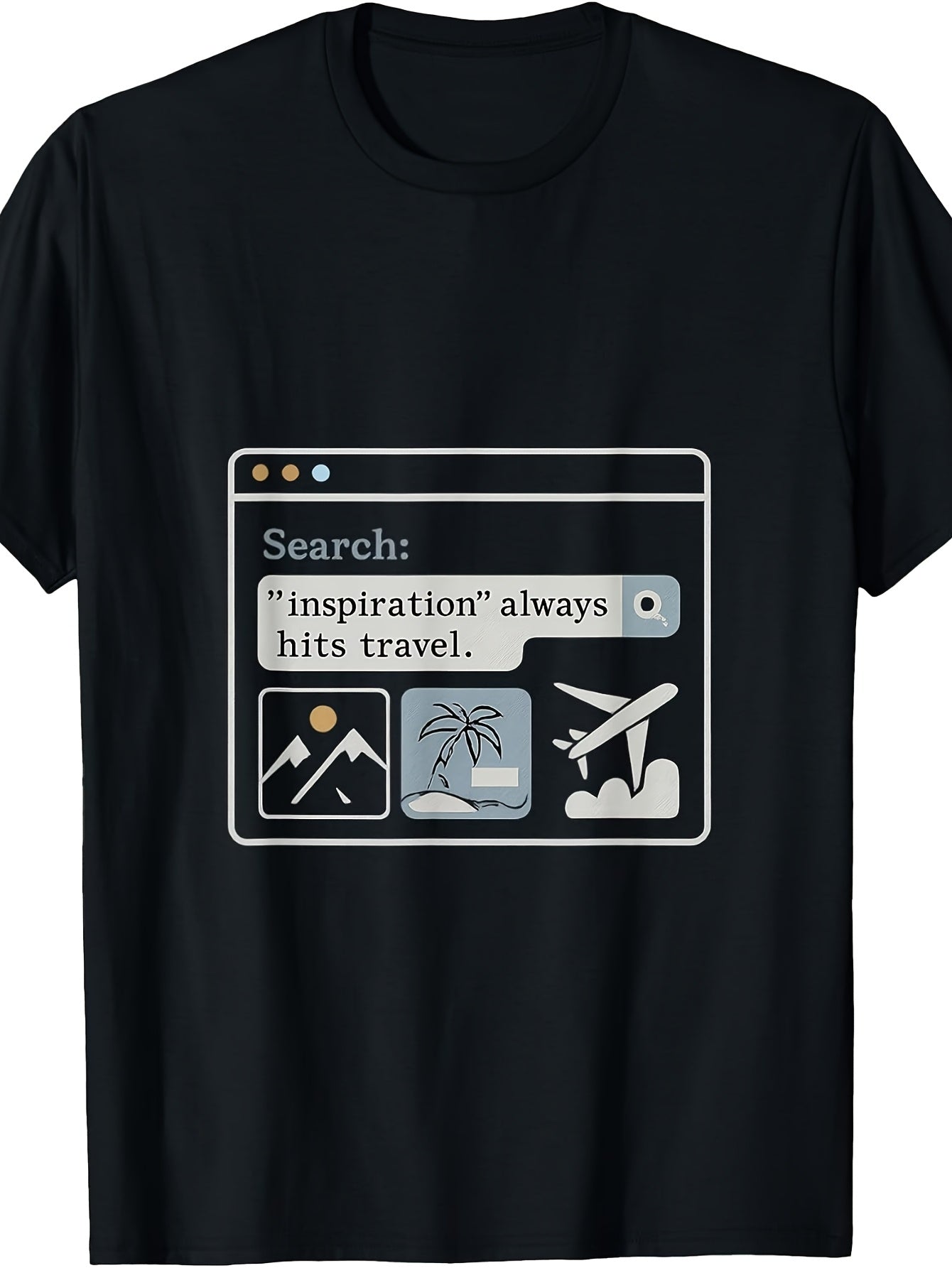 Men'S And Women'S T-Shirt, Retro Web Browser Search Bar Graphic, Travel Inspiration Quote with Mountain Beach Airplane Icons, Casual Daily Wear Summer Vacation