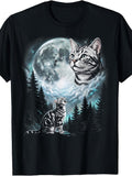 Retro 90's American Shorthair Cat T-Shirt - Vintage Suitable for, Round Neck Casual Tee with Iconic Howling at Moon, Machine Washable Apparel for Casual Attire & Nostalgic Style