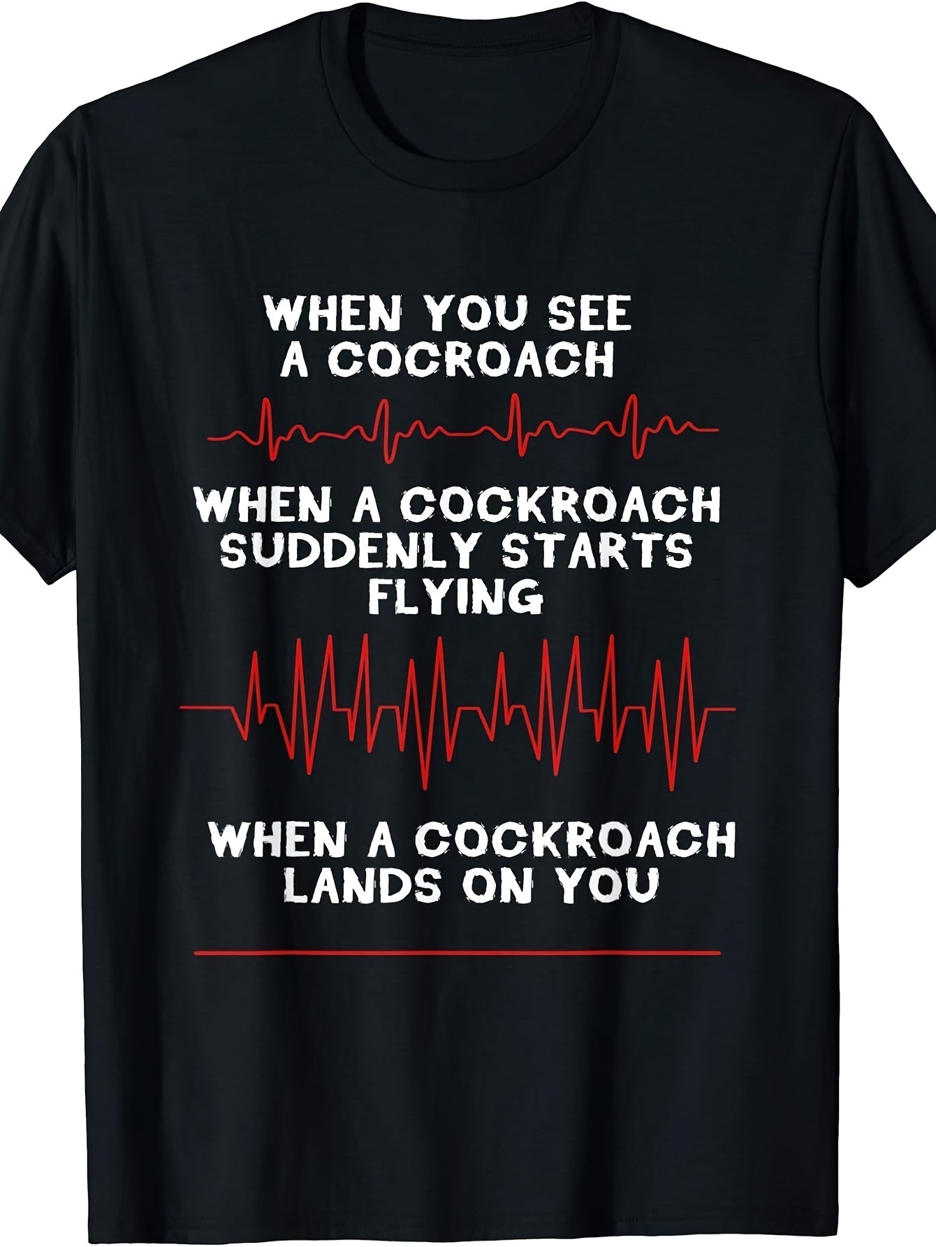 Men's & Women's Funny Cockroach Heartbeat Quote T-Shirt - Retro Humorous Roach Graphic Tee, Round Neck Casual Summer Wear Suitable for Parties, Everyday Outfits - Machine Washable Novelty Apparel