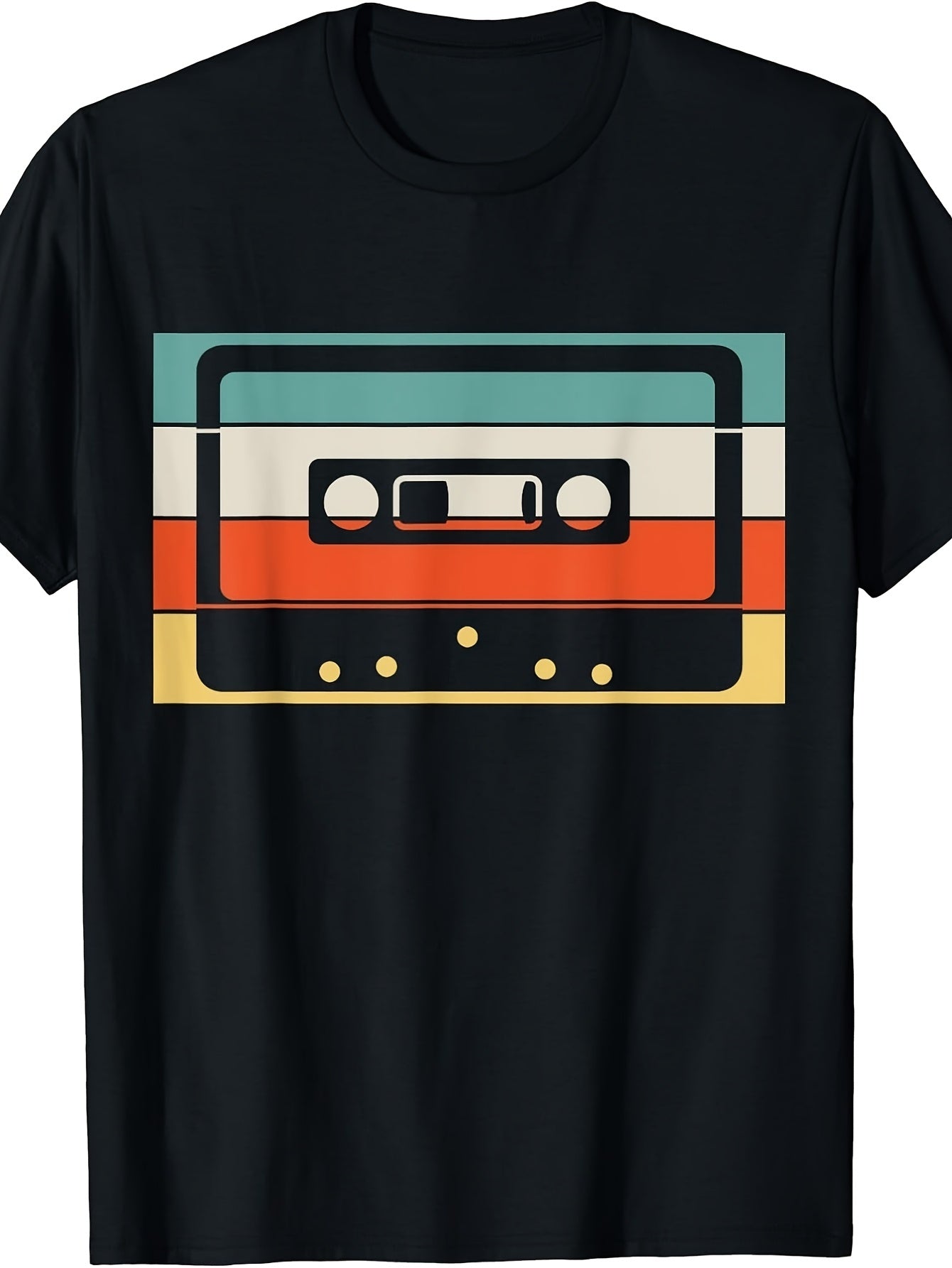 Retro Vintage Style, Men'S And Women'S T-Shirt, Colorful Cassette Tape Graphic Design, Casual Daily Wear Summer Spring Autumn